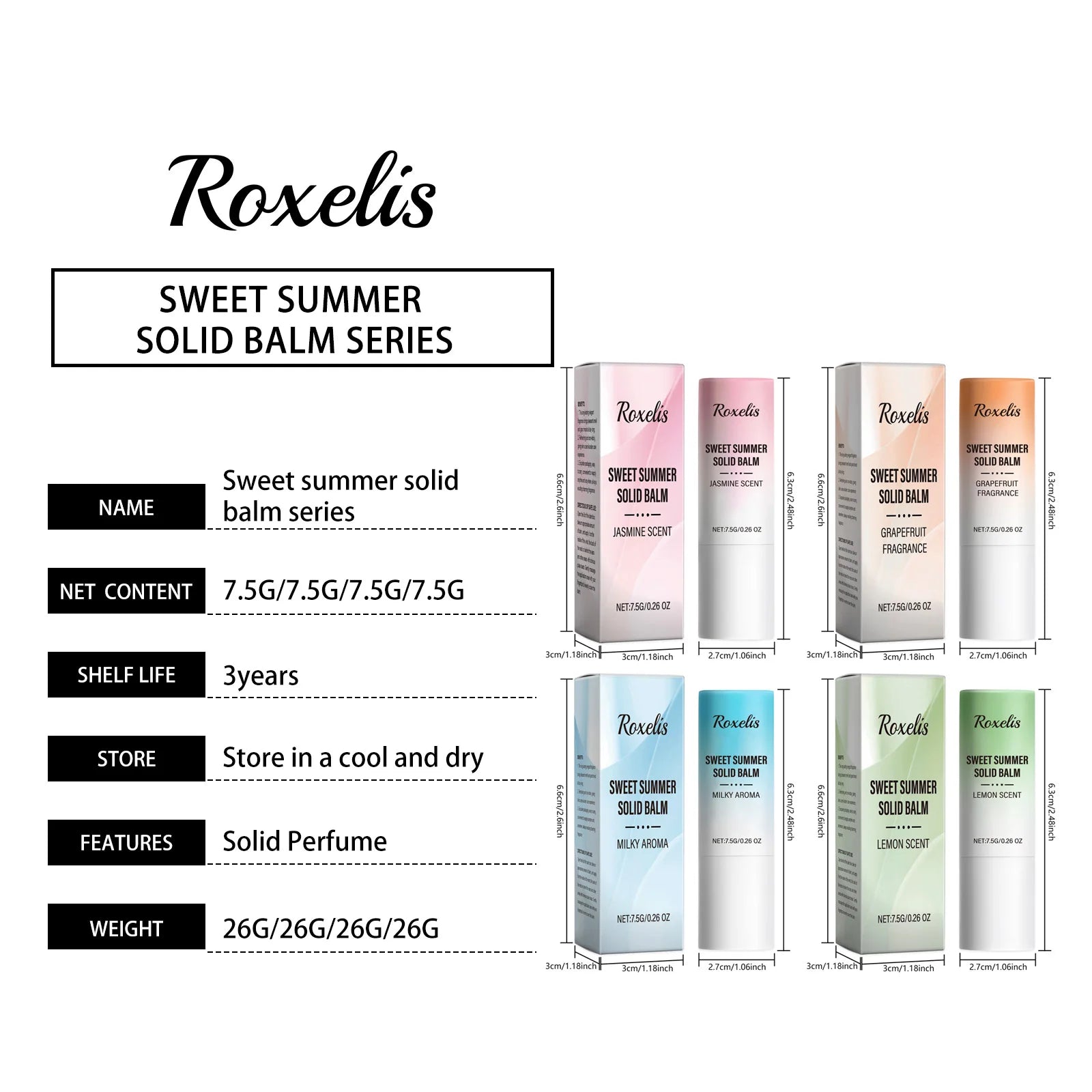 Roxelis 7.5g Elegant Fresh Solid Perfume Balm