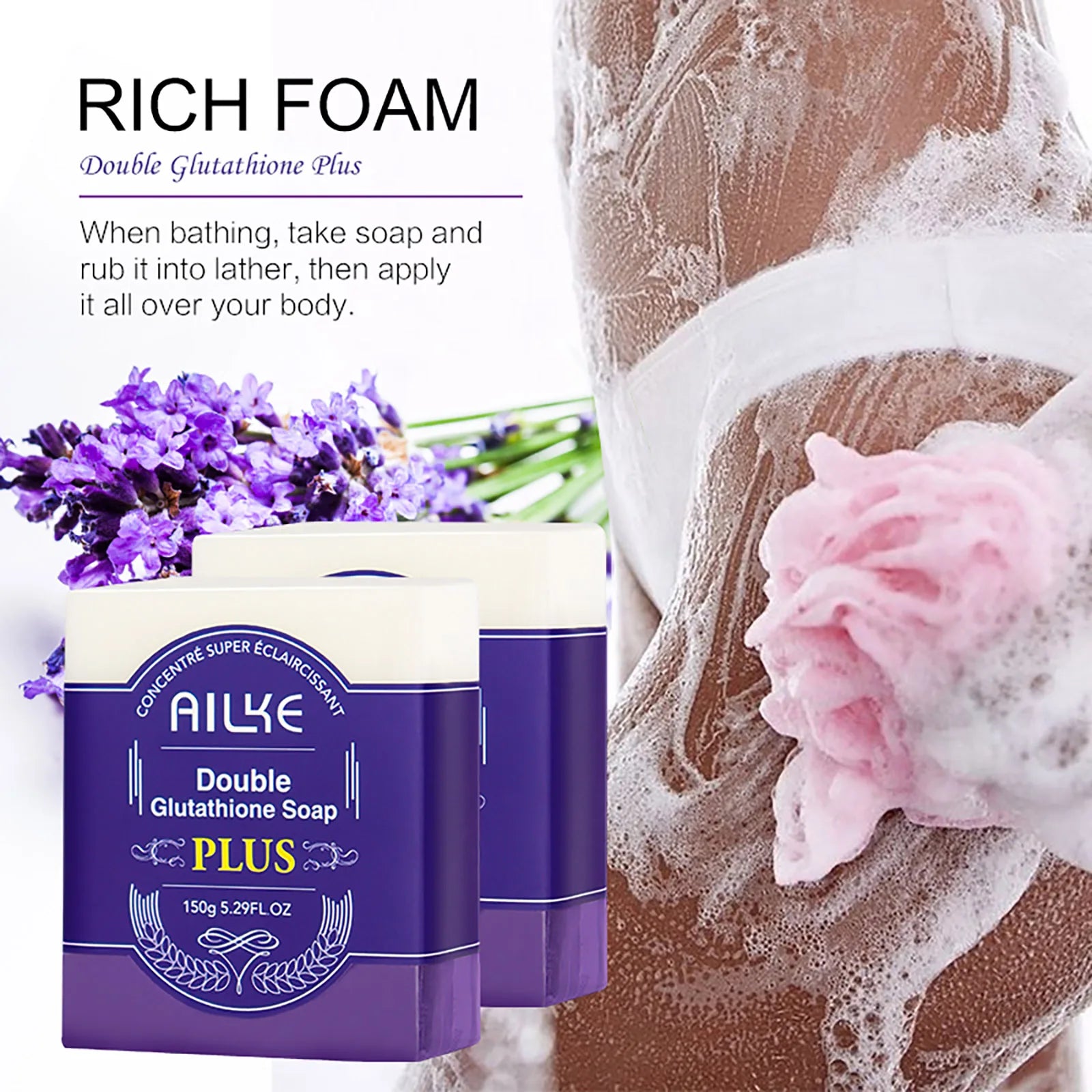 AILKE Lightning Soap Bar with Organic Glutathione & Lavender